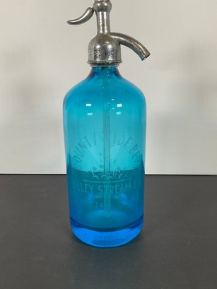 Czech Blue Glass Seltzer Bottle 'County Wide Beverages'