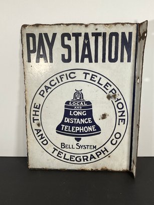 Early 20th C. Double Side Porcelain Bell Telephone (Pay Station) Sign