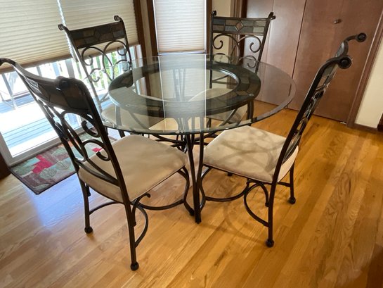 Iron & Glass Table & Chairs - Inset Stone Look