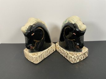 Vintage Porcelain Horse Head Book Ends - (DM)