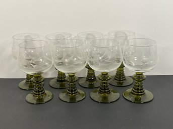 (8) Vintage Etched Glasses - (DM)