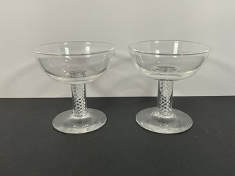 (2) Steuben Crystal Air Twist Champagne Glasses - (DM)