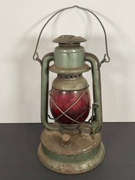Antique No 350 Lantern W/ Red Glass