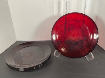 (4) Avon Red Glass Plates 10 1/2'