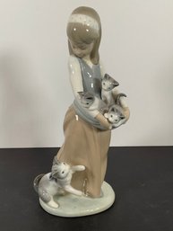 Lladro 'Following Her Cats' - Marked.