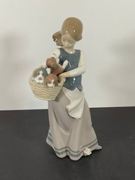 Lladro 'Girl With Puppies' - Marked.