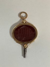 Antique Pocket Watch Key W/ Carved Insert