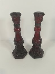 Avon Red Glass Candlesticks