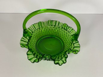 Green Glass/Hobnail Basket