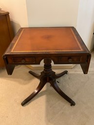 Antique Leather Top Dropside Table
