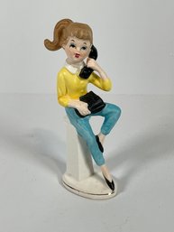 Vintage Girl On Phone Ceramic Figure