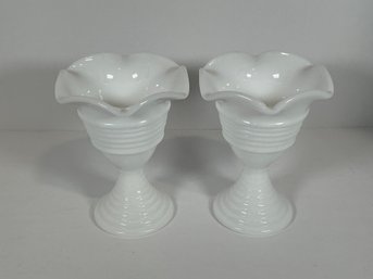 Milk Glass Tulip Shape Ice Cream Cups