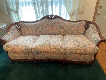 Vintage Ornate Carved Wood (Walnut?) Sofa