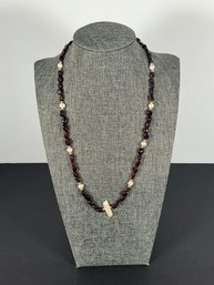 Garnet & Pearl Necklace - 18'