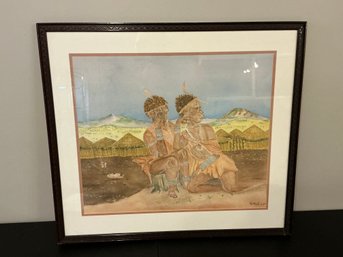 Tribal Art Watercolor- At Rest - Signed 24 X 22