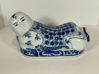 Vintage Chinese Buddha Headrest - Blue & White Porcelain