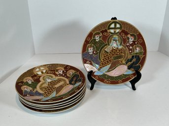 (6) Vintage Japanese Satsuma Gilt Moriage Plates