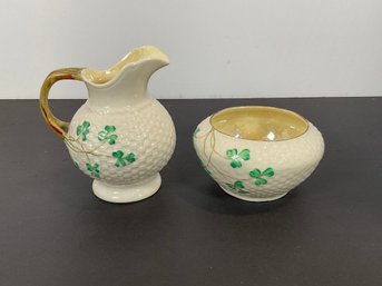 Belleek Porcelain Cream & Sugar (3rd Mark) 1926-46