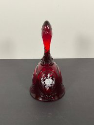 Fenton Red Glass Painted Bell - Signed