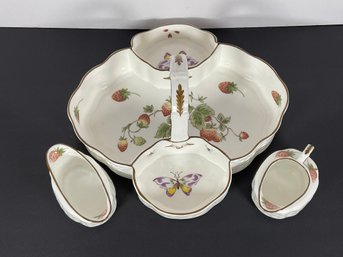 Coalport Porcelain 'Strawberry' Basket Tray W / Cream & Sugar