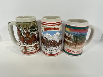 Budweiser & Miller Holiday Collector Mugs