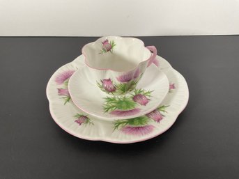 Shelley England Porcelain 'thistle' Cup/Saucer & Bread Plate