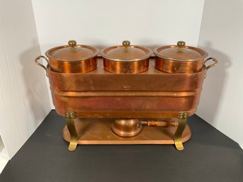 Copper 'Bazar Francais' French Three Compartment Chafing Dish - (DM)