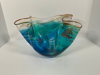 Art Glass Tulip Bowl - Signed Curry