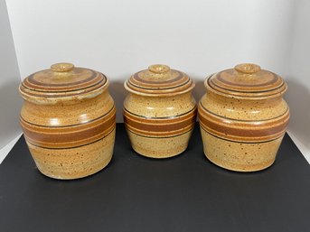 (3) Studio Pottery Containers - Signed
