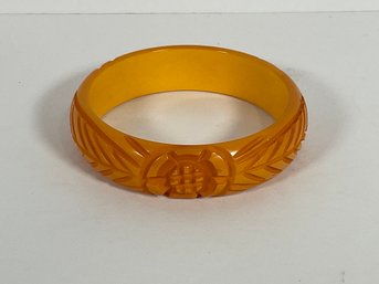 Carved Bakelite Bracelet In Butterscotch