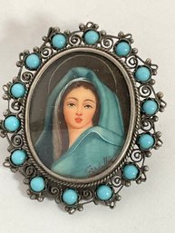 Russian (800 Silver) Hand Painted Brooch