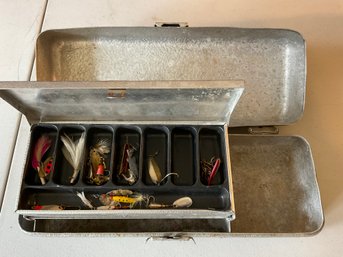 Vintage Aluminum Fishing Tackle Box W/ Contents