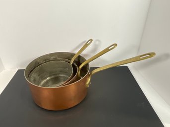 Copper Pan Set (3) - Marked France/Dehllerin - (DM)