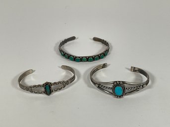 (3) Sterling /Turquoise Cuff Bracelets
