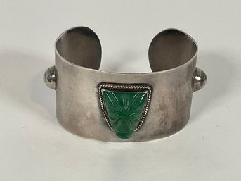 Mexico Sterling /Green Onyx Cuff Bracelet