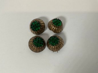Antique Sterling Buttons W/Green Stones