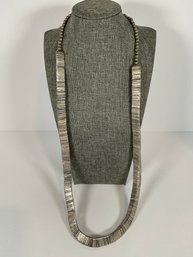 Silver Tone Stacked Triangle Bead Necklace - Long.