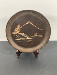 Japanese Carved Wood Plate W/ Mt Fuji - (DM)