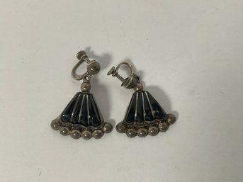 Sterling/Onyx Earrings Mexico -  Marked.