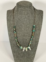 Sterling - Turquoise & Mother Of Pearl Figure Necklace