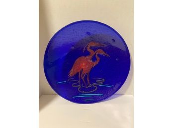 Art Glass Bowl With Cranes