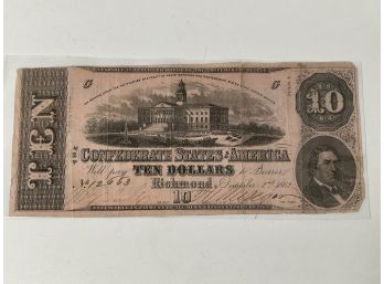 1862 Confederate $10 Note