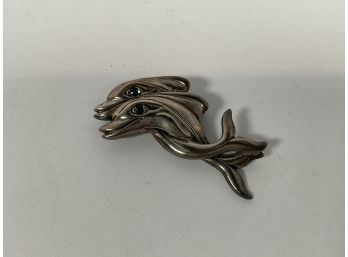 Sterling Dolphin Pendant W/ Gemstone Eyes