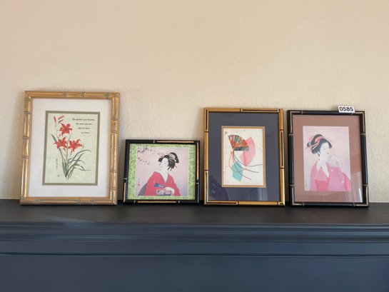 Japanese Geisha Prints And Other Framed Items