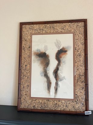 Framed Watercolor By Jan Kelly In Cork Frame Mid 70's