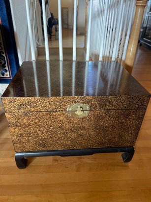 Gold And Black Chinoiserie Chest/Trunk With A Glass Protective Top