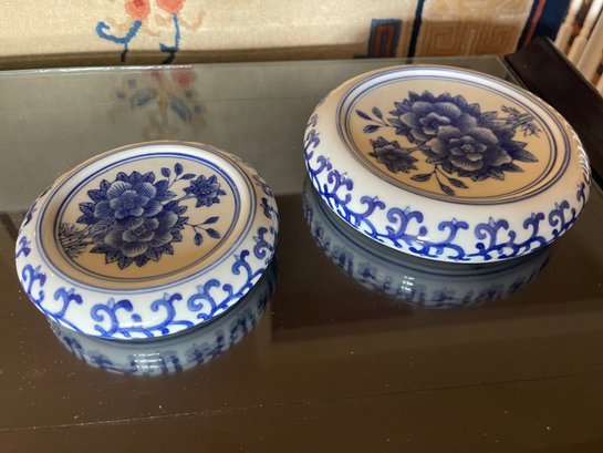 Set Of 2 Vintage Blue And White Planter Base