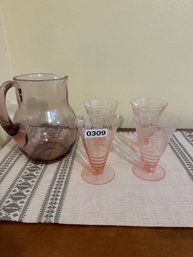 Pink Depression Glass And Mismatched Pitcher