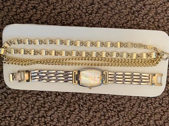 Anne Klein Stone Iridescent Face With Four Strand Fashion Bracelet