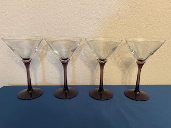 4 Libby Purple Stem Martini Glasses And Mismatched Martini Glasses